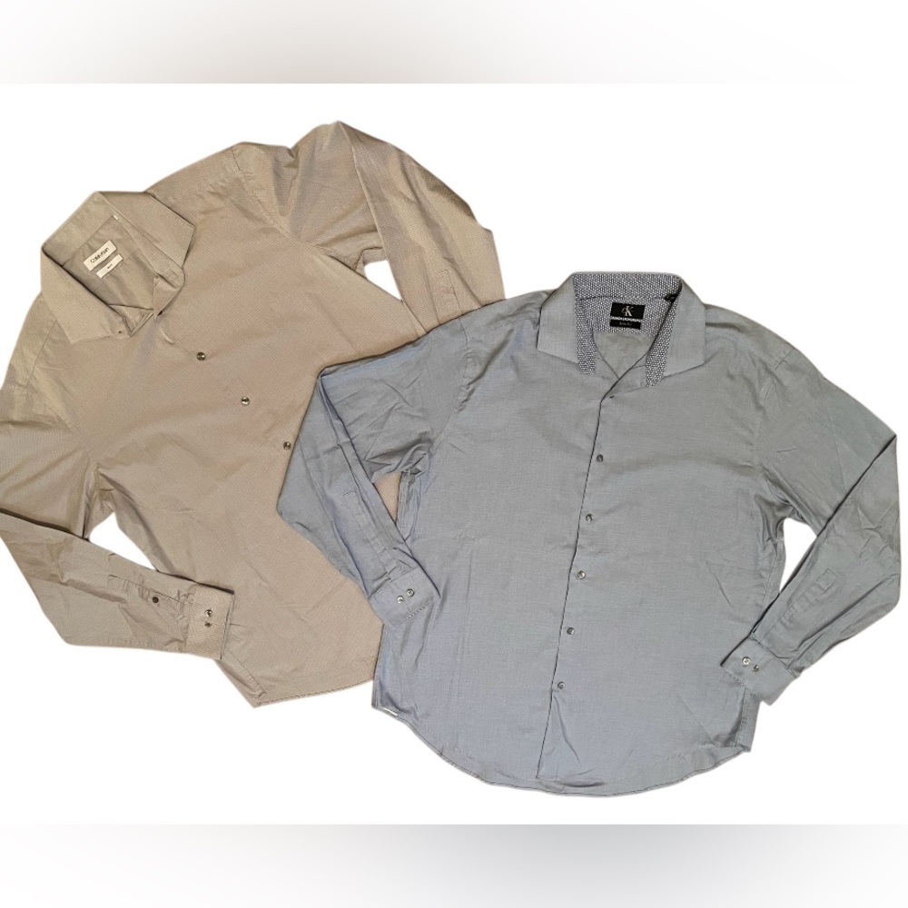Lot of 2 MEN’S CALVIN KLEIN DRESS SHIRTS size Large 17.5 34/35 Slim Fit
